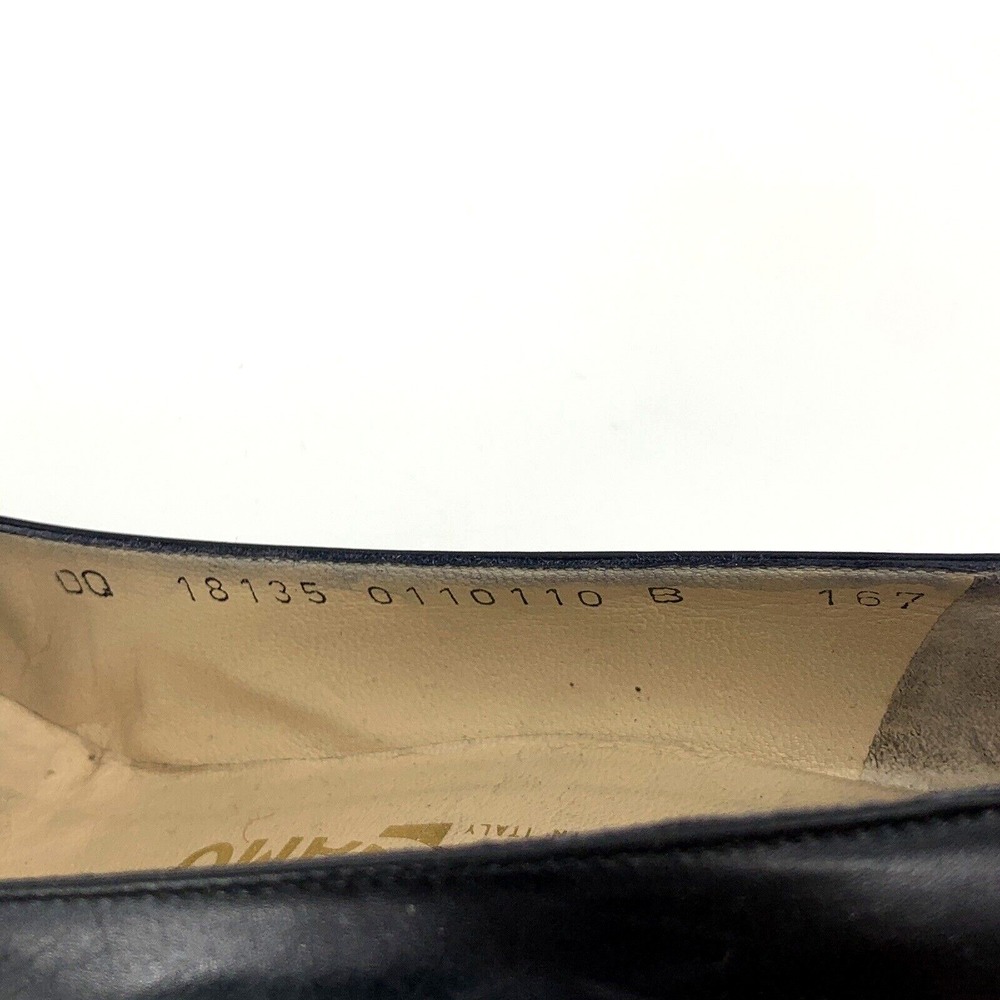 Salvatore Ferragamo Women Matita Black Leather Heel Gold Metal Logo Ring 10 B - Picture 13 of 16